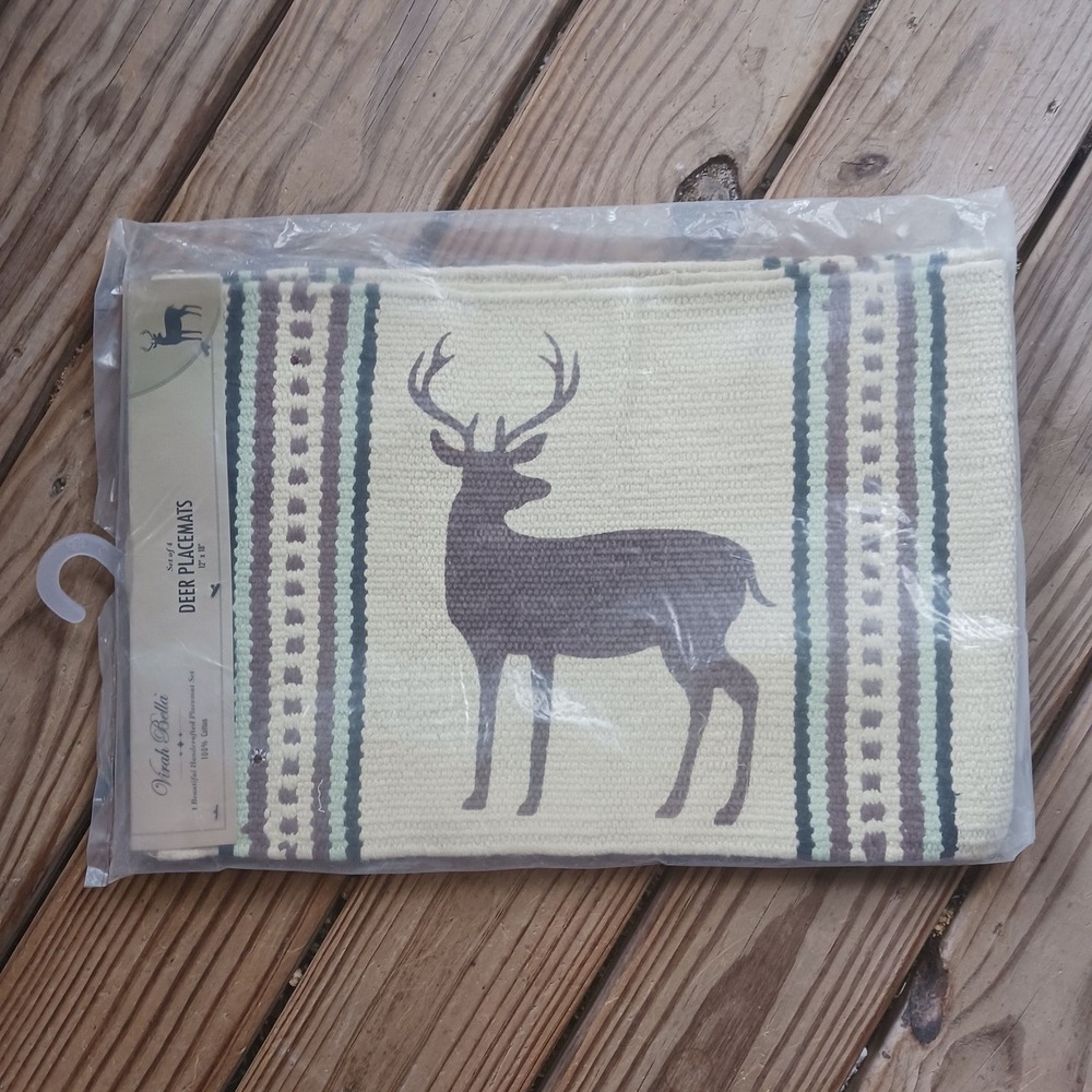 SET OF 4: NOS 100% COTTON Deer Themed Placemats 18 x 12"